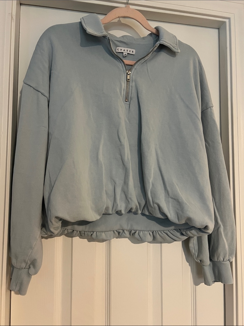 Chaser 100% Cotton Cropped Bubble Hem 1/4 Zip Sweatshirt
